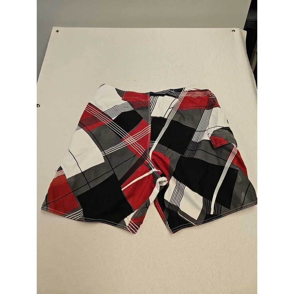 Joe Boxer‎ Swim Trunks Mens XL Board Shorts Red Black Geometric